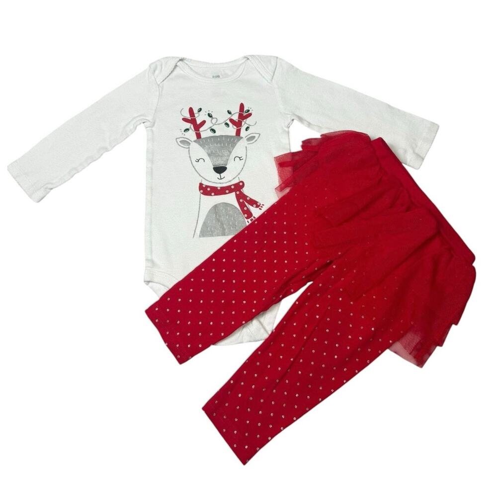 Carter's Matching Outfit Girls Christmas Reindeer Red White 12 Months